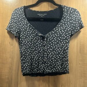 American Eagle Floral Ribbed T Shirt